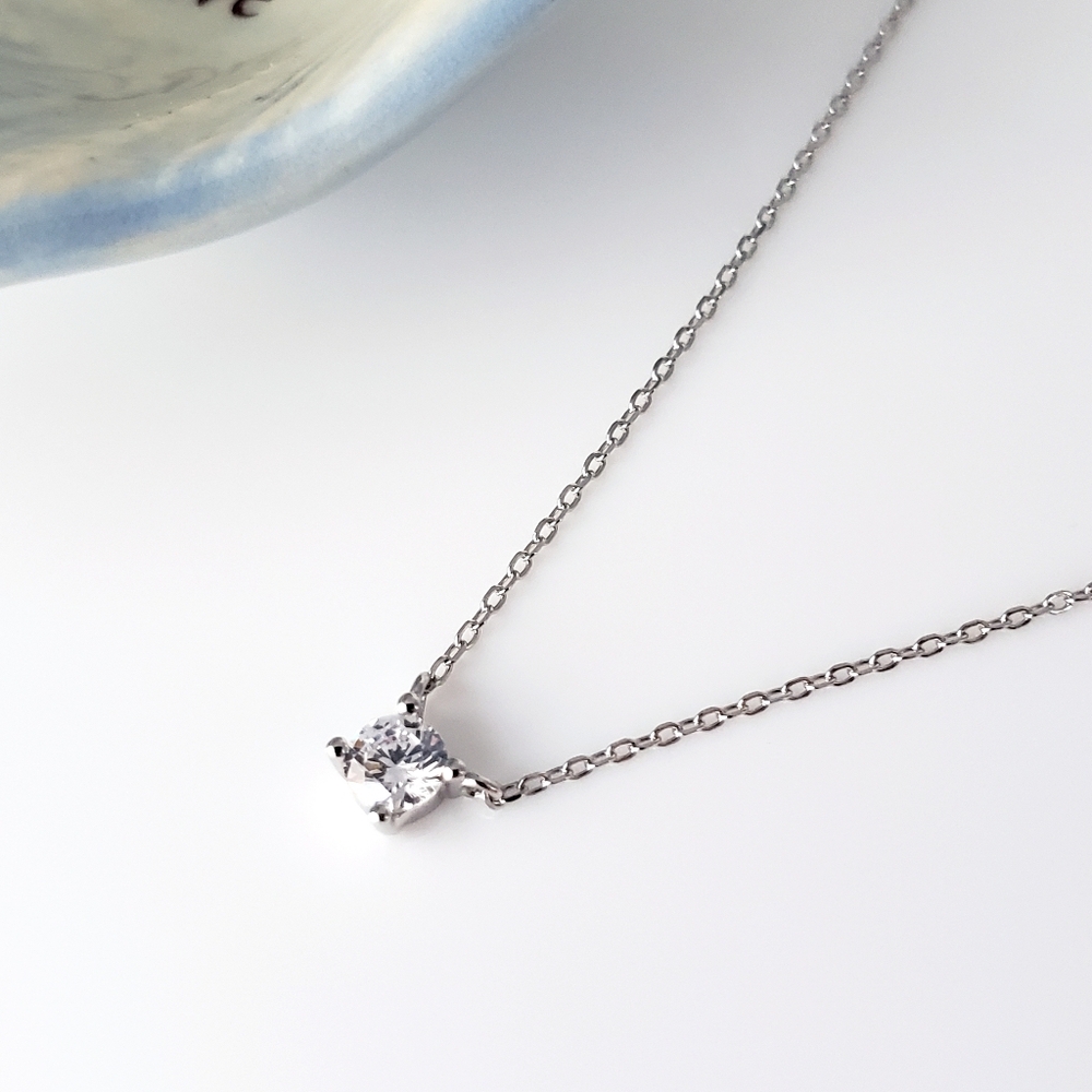 NEW 925 Sterling Silver 4MM Round CZ Diamond Solitaire Pendant Necklace - Picture 11 of 11